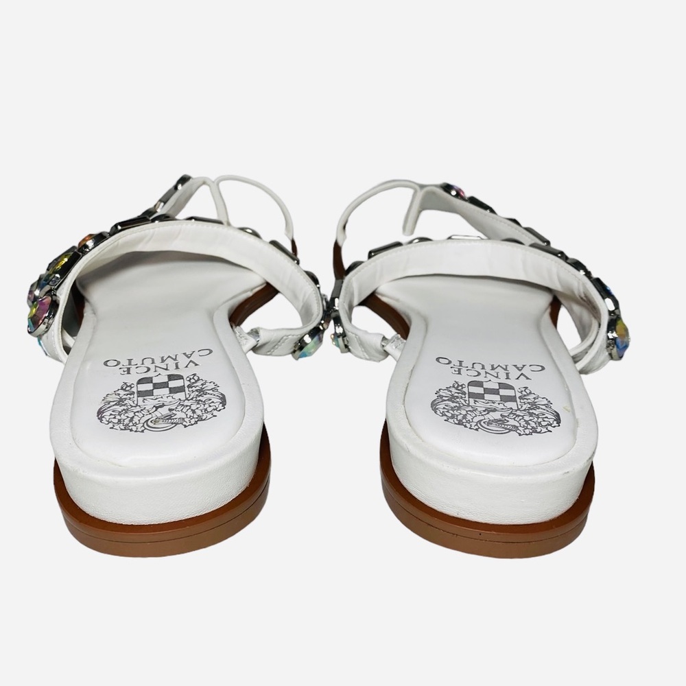 Vince Camuto Bejeweled Sandals Ambridil White Leathers shoes Toe Loop - Picture 7 of 10